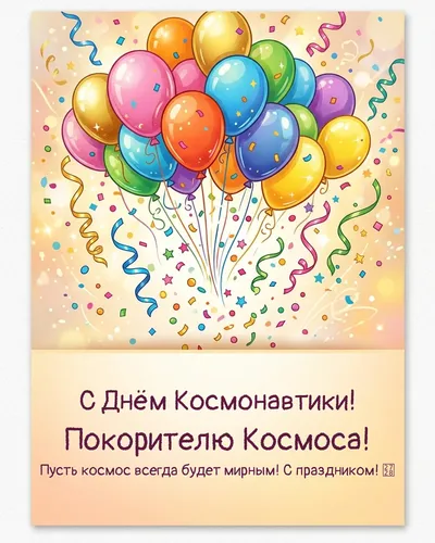 открытка с днём космонавтики! покорителю космоса! — balloons confetti 09